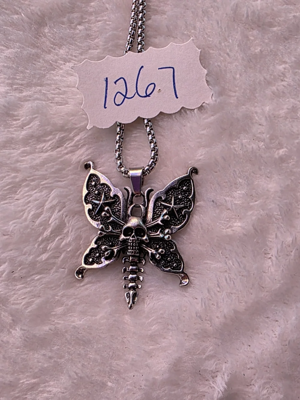 Stainless Steel  Skull Butterfly Pendant Necklace